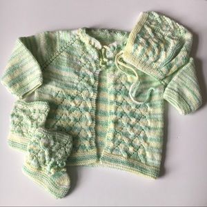 Handmade Crochet Sweater, Hat & Booties